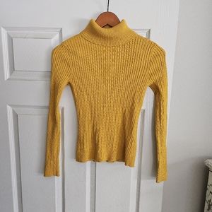 Mustard Yellow Ribbed Turtleneck Sweater